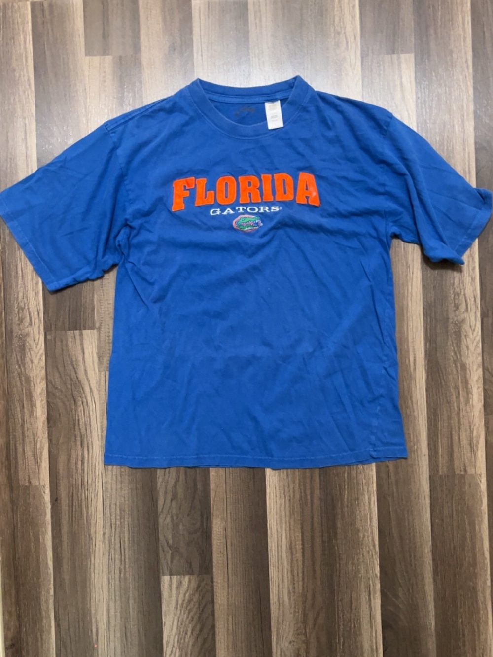 Vintage Spell Out FLORIDA GATORS College SEC Football Mens Large Blue Shirt
